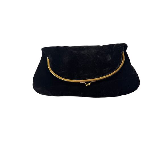 VINTAGE Coblentz Black FOLDOVER Clutch Frame Kisslock Velvet Fully Lined Gold - Picture 3 of 11